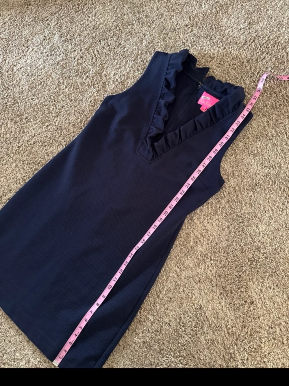 Lilly Pulitzer Tisbury Knit V-Neck Ruffle Detail Sheath Dress Navy Size Medium - Picture 12 of 12